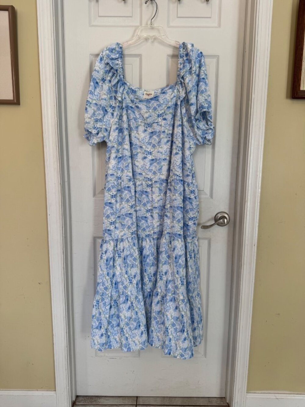 Hayden Blue Floral Dress Midi Ruffle Puffy Balloon Sleeve Watercolor Pocket 2XL - Picture 4 of 13